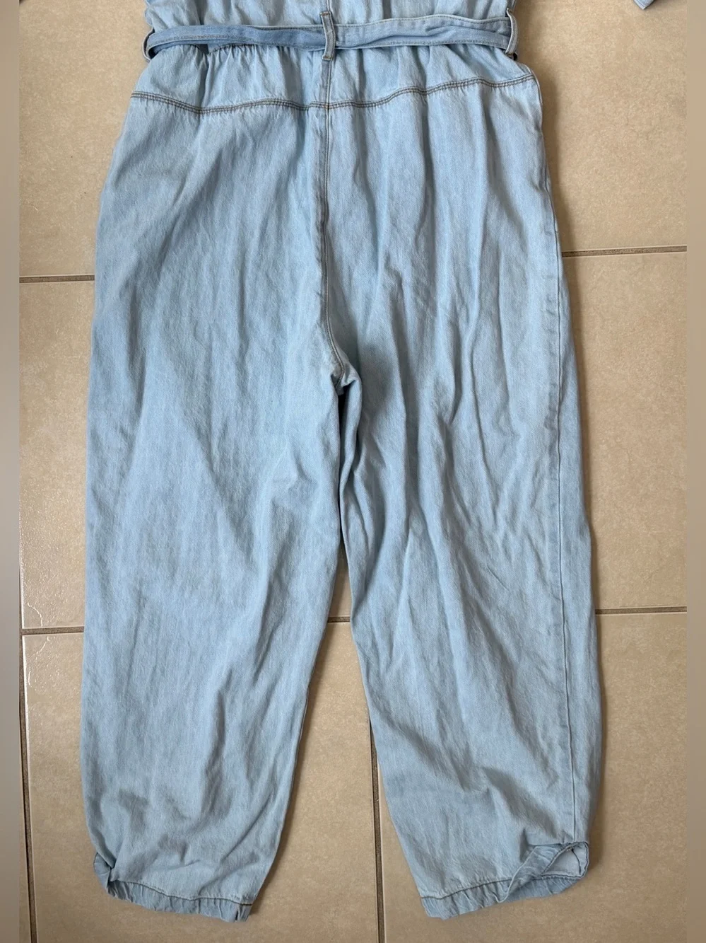 Jennifer Lopez JLo Denim Jumpsuit XL Light Wash Cotton Snap Button Elastic Waist